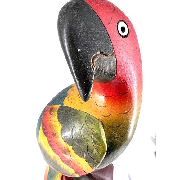 Wooden Parrot Figurine Colorful Folk Art Tropical Decor - Picture 5 of 10